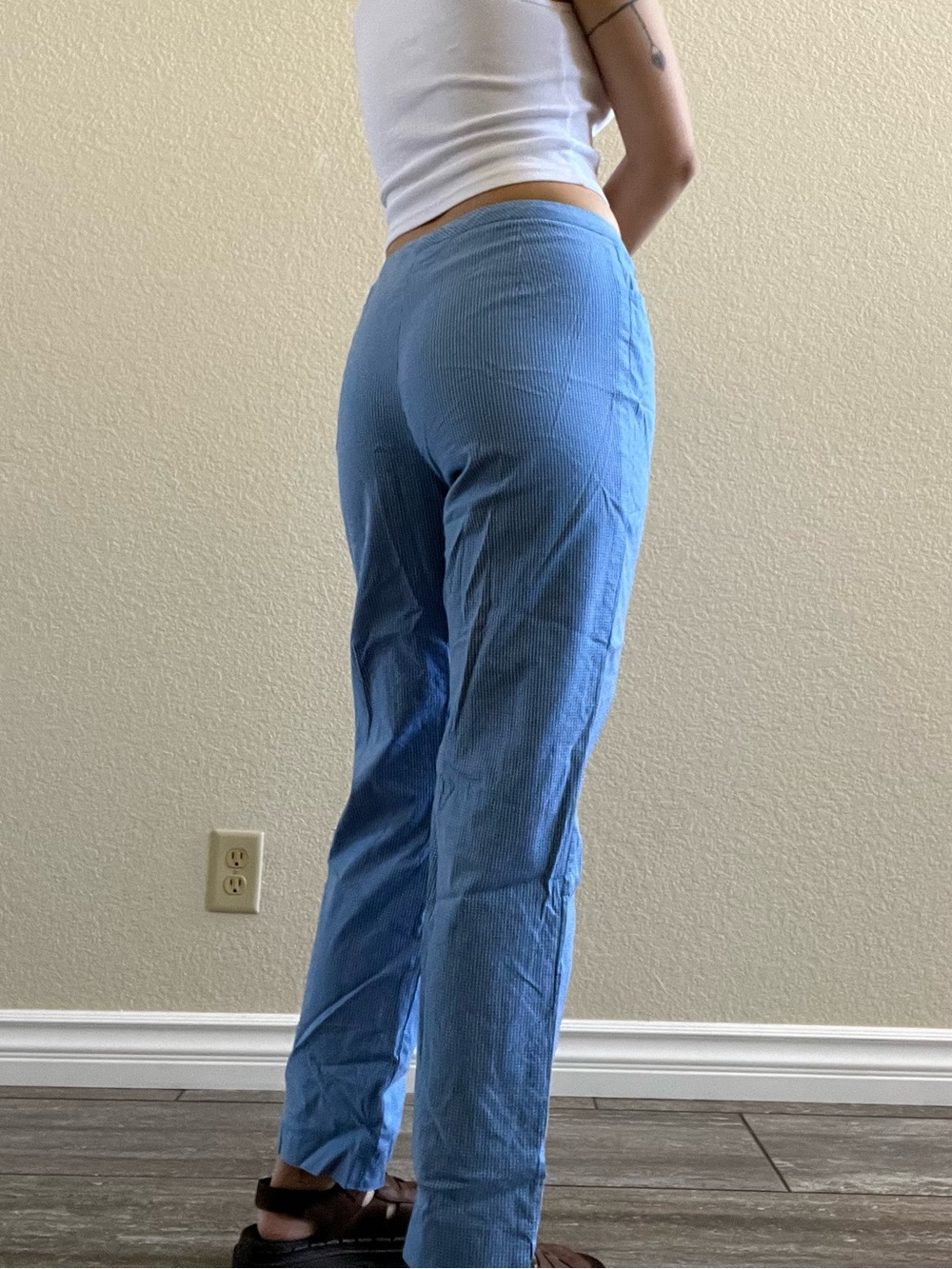 Vintage 90s y2k Ralph Lauren Light Blue plaid Straight Leg cropped Pants capris - Picture 3 of 4